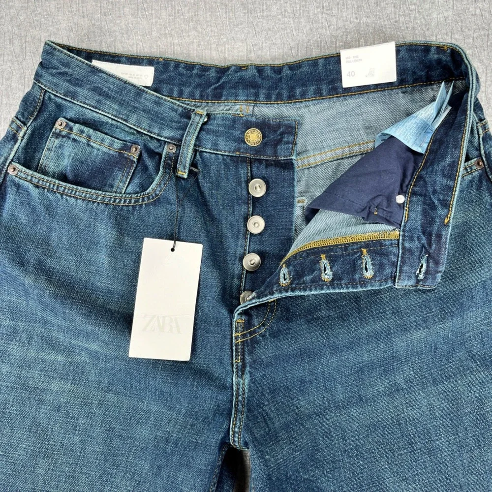 New Zara baggy balloon wide leg Jeans Women 31 Blue High Rise Button Fly Denim - Picture 11 of 15